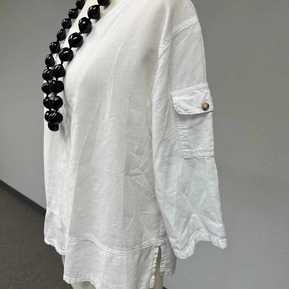 Sea Breeze of California‎ Women White 3/4 Sleeve Blouse L - Picture 4 of 8